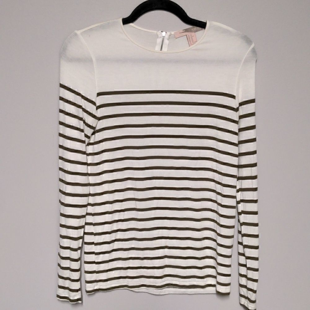 Forever 21 White and Green Striped Long Sleeve Shirt